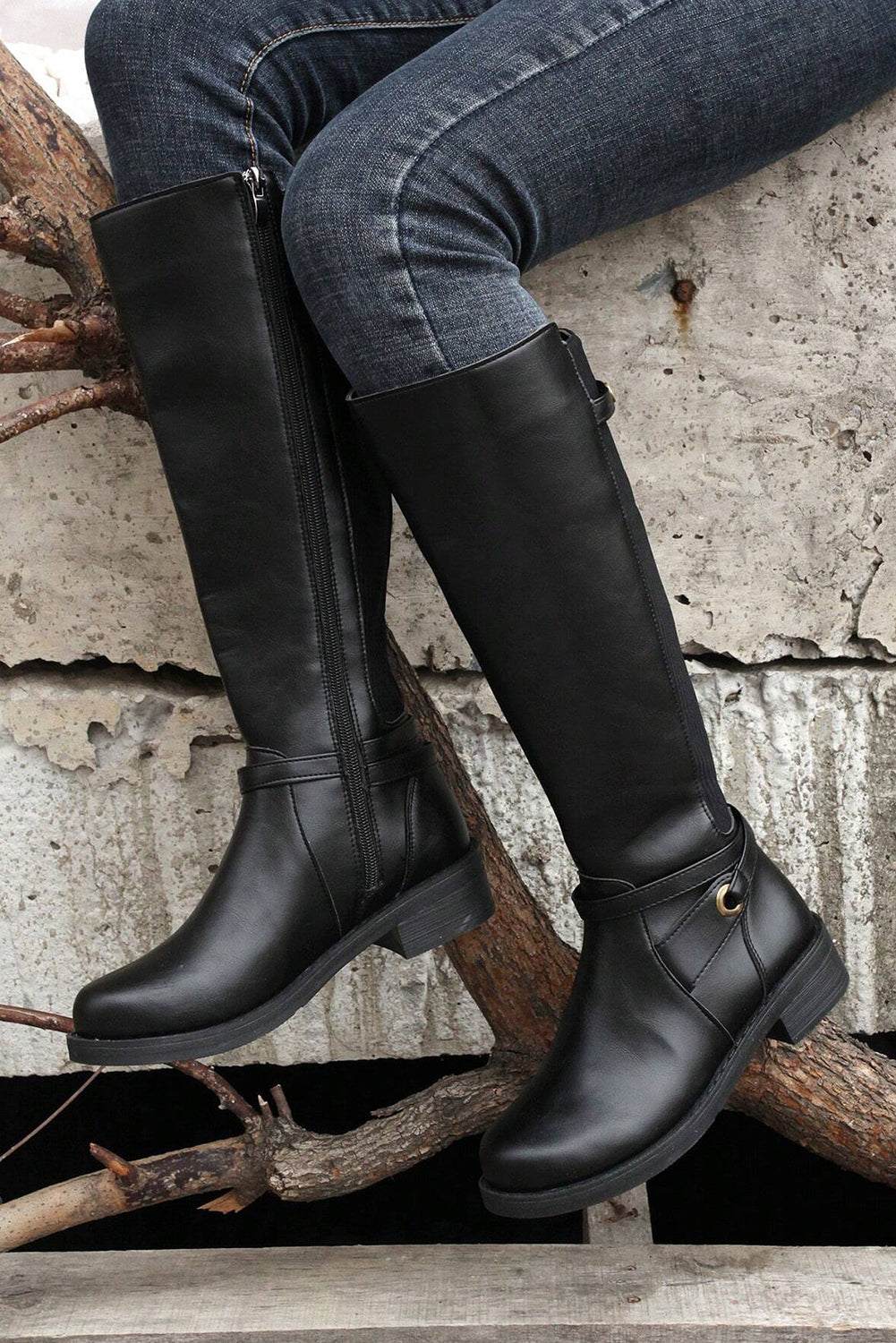 Josie Zipper Knee High Low Heel Boots from Threaded Pear