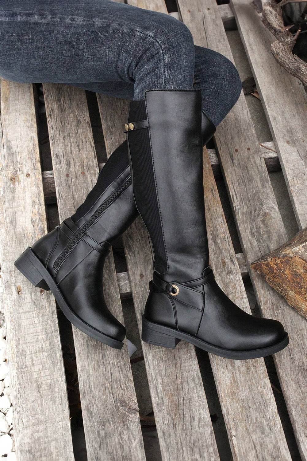 Josie Zipper Knee High Low Heel Boots from Threaded Pear