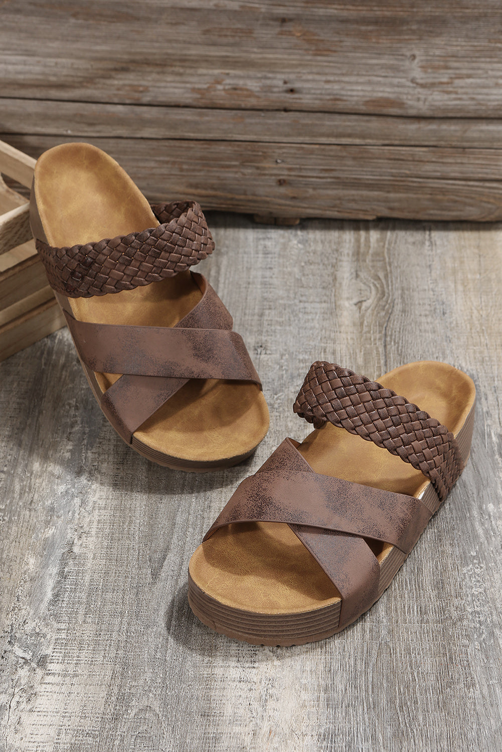 Braided Detail Criss Cross Platform Slippers from Threaded Pear