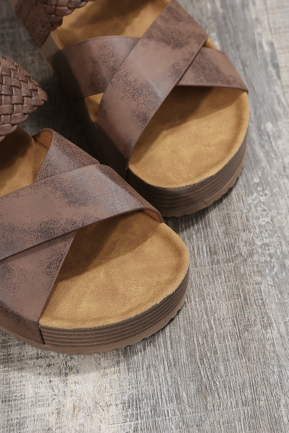 Braided Detail Criss Cross Platform Slippers from Threaded Pear