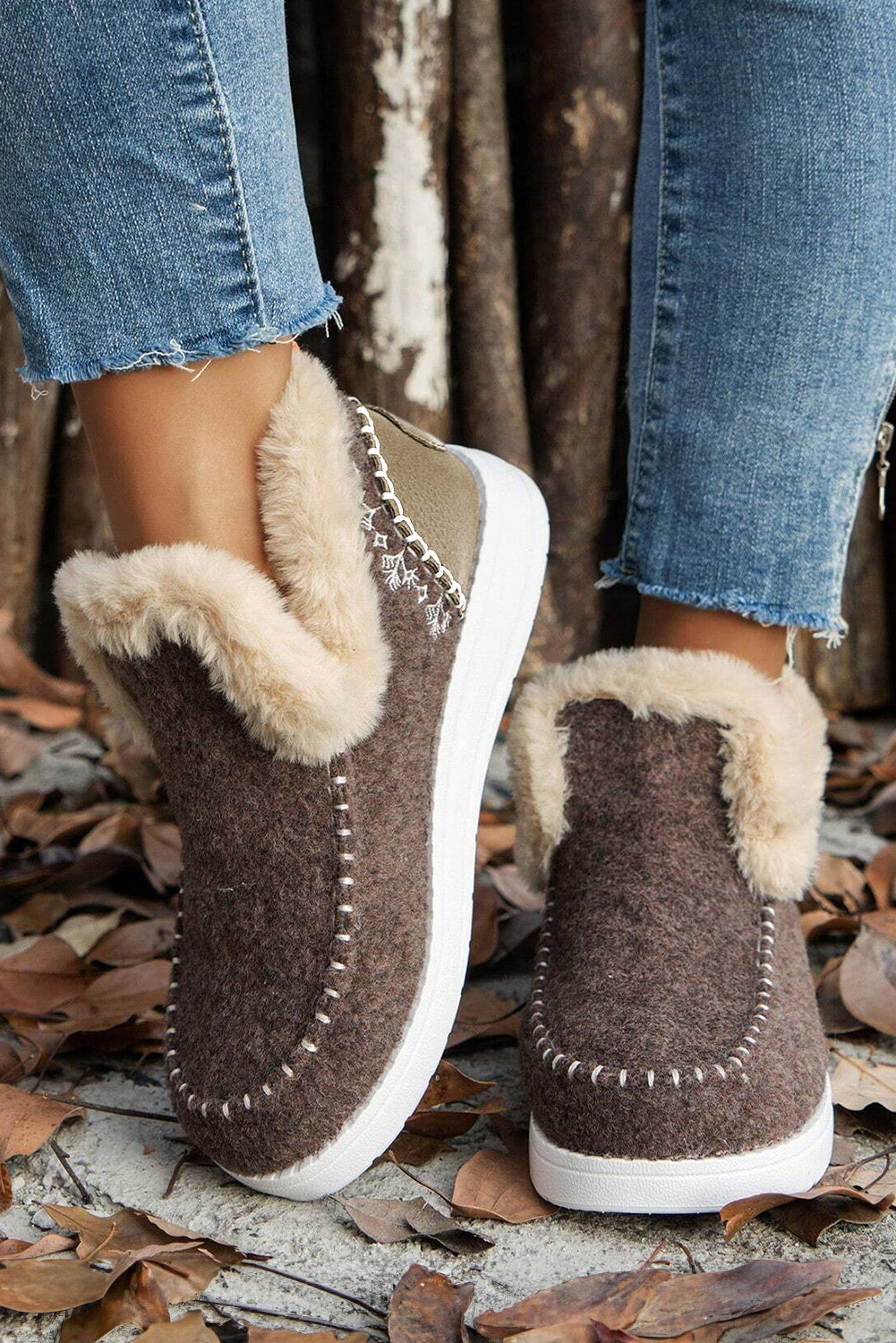 Anna Suede Stitching Plush Lined Anklet Boots from Threaded Pear