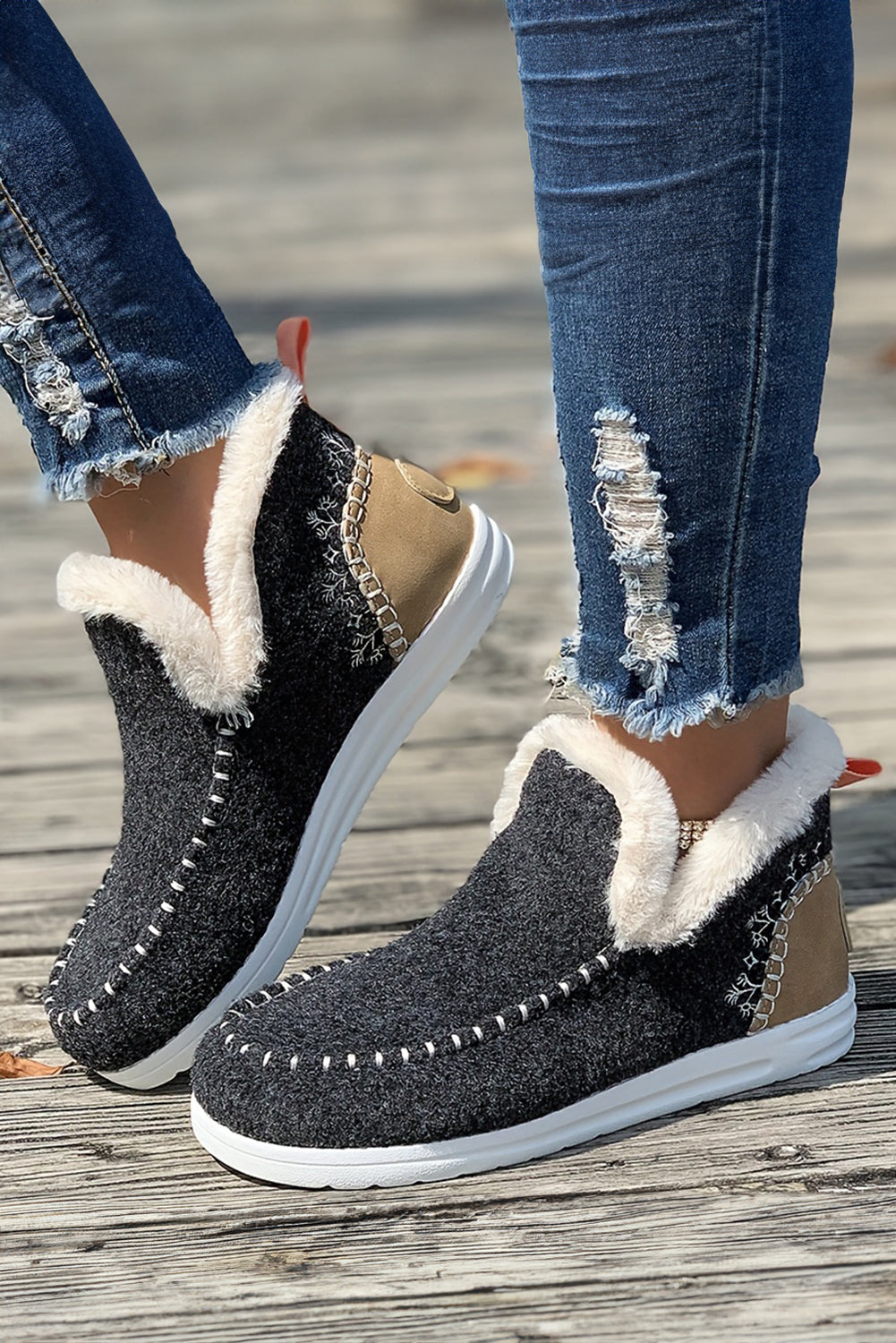 Anna Suede Stitching Plush Lined Anklet Boots from Threaded Pear