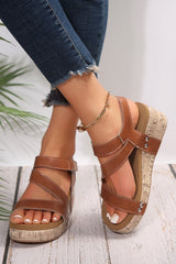 Hollow Out Velcro Leather Wedge Sandals from Threaded Pear