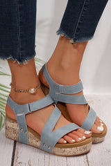Hollow Out Velcro Leather Wedge Sandals from Threaded Pear