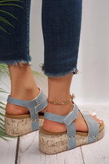 Hollow Out Velcro Leather Wedge Sandals from Threaded Pear