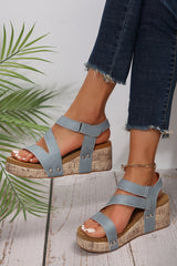Hollow Out Velcro Leather Wedge Sandals from Threaded Pear