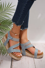 Hollow Out Velcro Leather Wedge Sandals from Threaded Pear