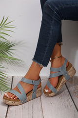 Hollow Out Velcro Leather Wedge Sandals from Threaded Pear