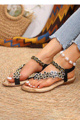 Hazel Rhinestone Flower Braided Straps Sandals from Threaded Pear