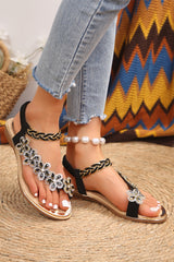 Hazel Rhinestone Flower Braided Straps Sandals from Threaded Pear