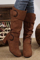 Suede Double Buckled Side Zipped Mid-calf Boots from Threaded Pear