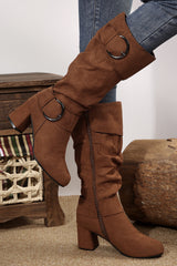 Suede Double Buckled Side Zipped Mid-calf Boots from Threaded Pear