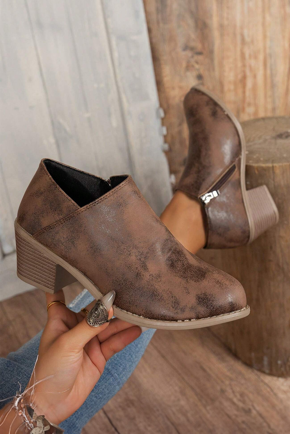 Tulip Opening Suede Ankle Boots from Threaded Pear