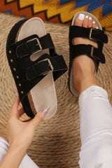Suede Buckle Decor Footbed Sandal Slippers from Threaded Pear