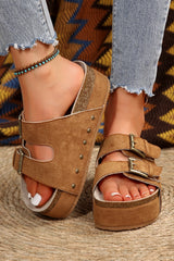 Suede Buckle Decor Footbed Sandal Slippers from Threaded Pear