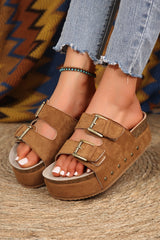 Suede Buckle Decor Footbed Sandal Slippers from Threaded Pear