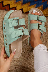 Suede Buckle Decor Footbed Sandal Slippers from Threaded Pear