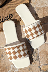 Woven Plaid Square Toe Flat Slippers from Threaded Pear