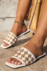 Woven Plaid Square Toe Flat Slippers from Threaded Pear