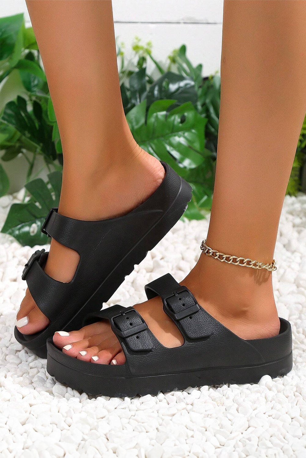 Double-buckle EVA Slippers from Threaded Pear