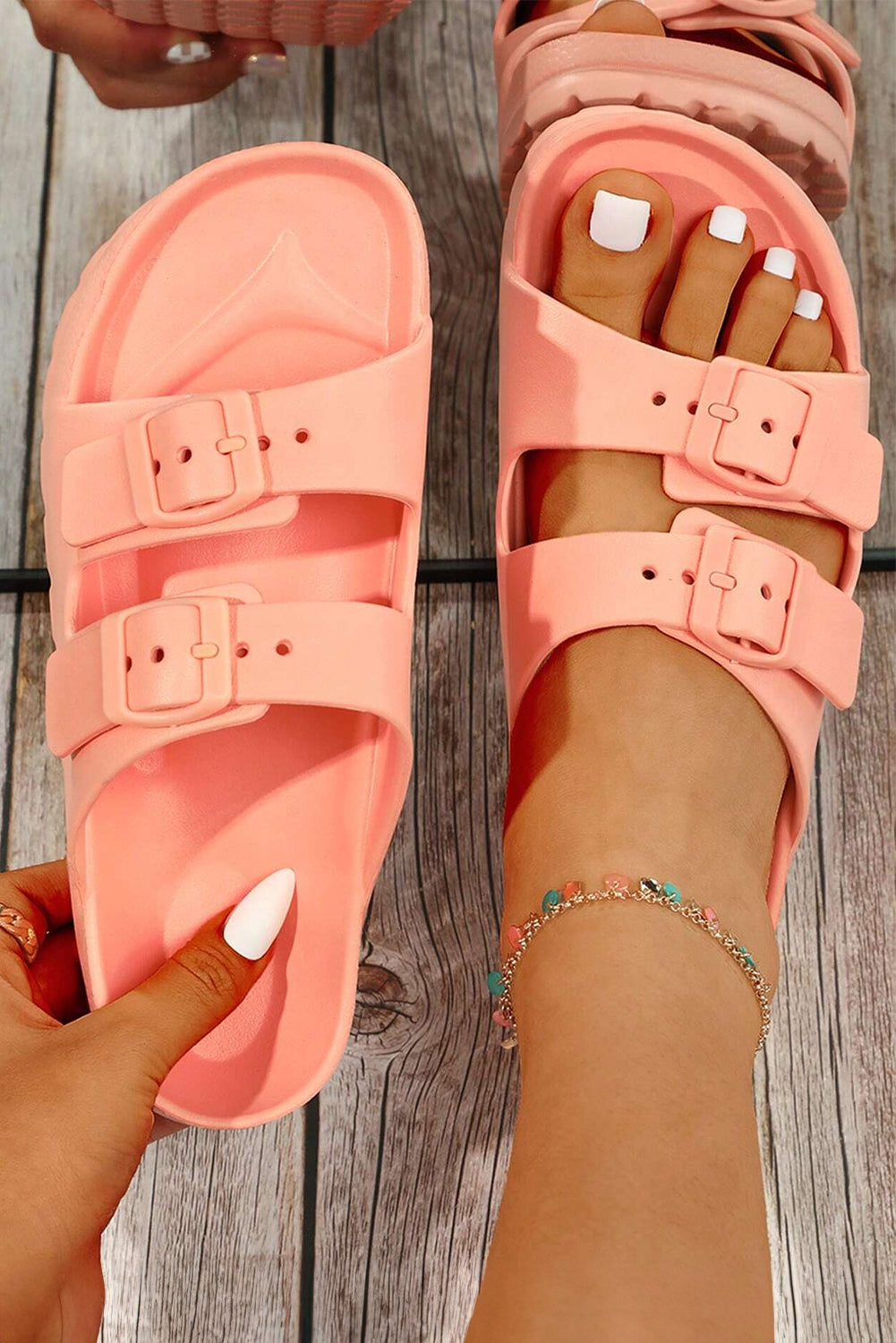 Double-buckle EVA Slippers from Threaded Pear