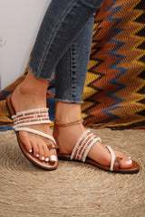Beaded Embroidered Braided Strap Thong Slippers from Threaded Pear