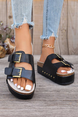 Dual Buckle Studded Platform Sandal Slippers from Threaded Pear
