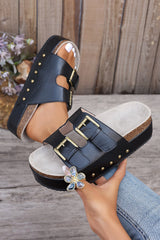 Dual Buckle Studded Platform Sandal Slippers from Threaded Pear