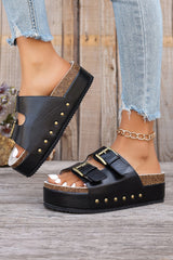 Dual Buckle Studded Platform Sandal Slippers from Threaded Pear
