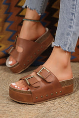 Dual Buckle Studded Platform Sandal Slippers from Threaded Pear