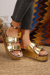 Dual Buckle Studded Platform Sandal Slippers from Threaded Pear