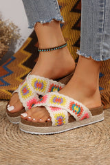 Geometric Woven Crisscross Strap Platform Slippers from Threaded Pear