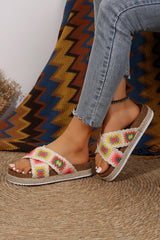 Geometric Woven Crisscross Strap Platform Slippers from Threaded Pear