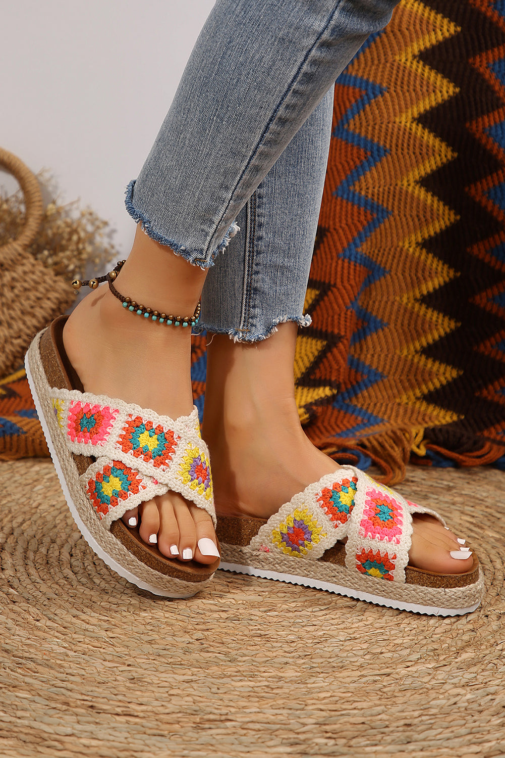 Geometric Woven Crisscross Strap Platform Slippers from Threaded Pear
