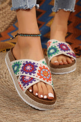 Geometric Woven Crisscross Strap Platform Slippers from Threaded Pear