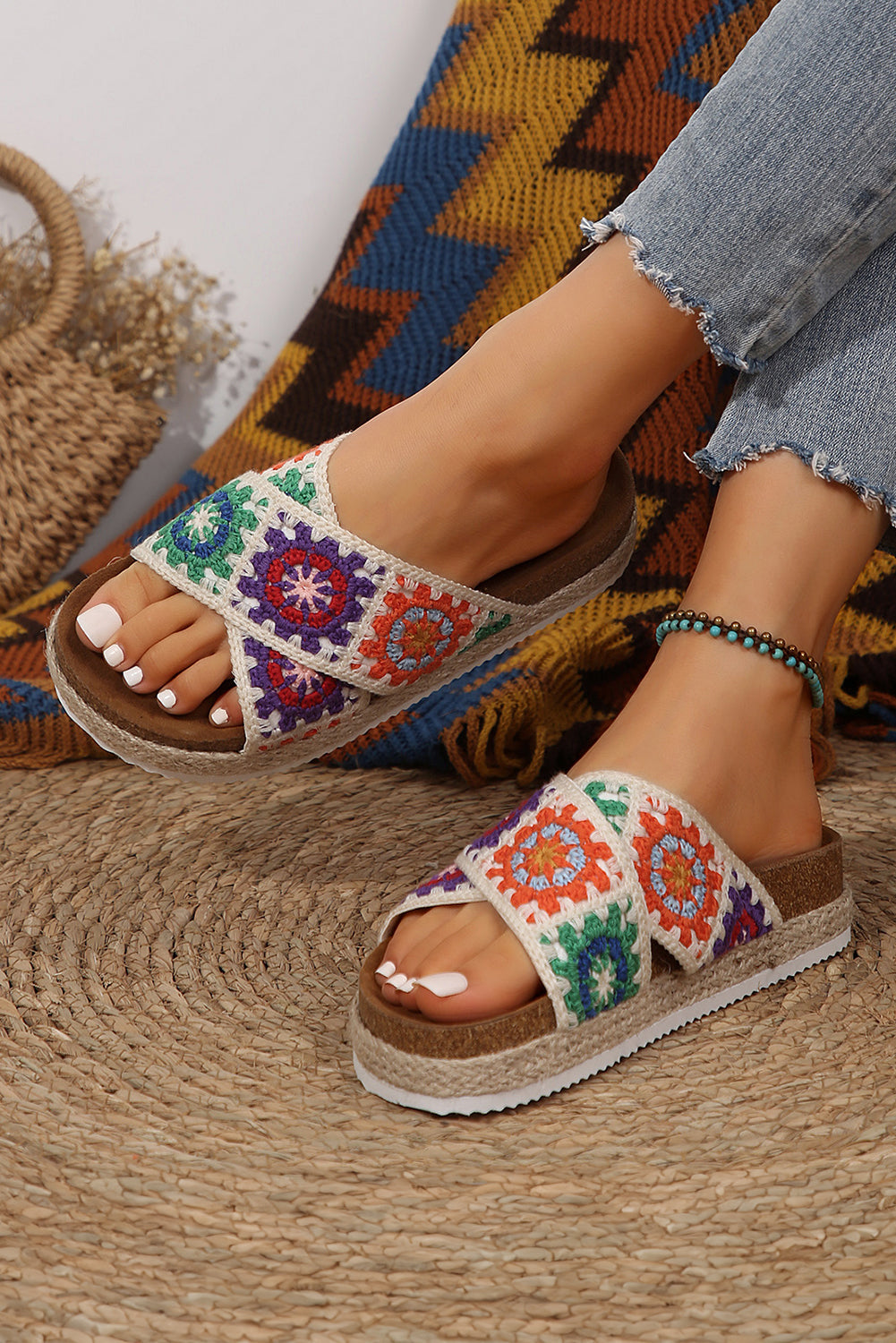Geometric Woven Crisscross Strap Platform Slippers from Threaded Pear