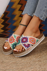 Geometric Woven Crisscross Strap Platform Slippers from Threaded Pear