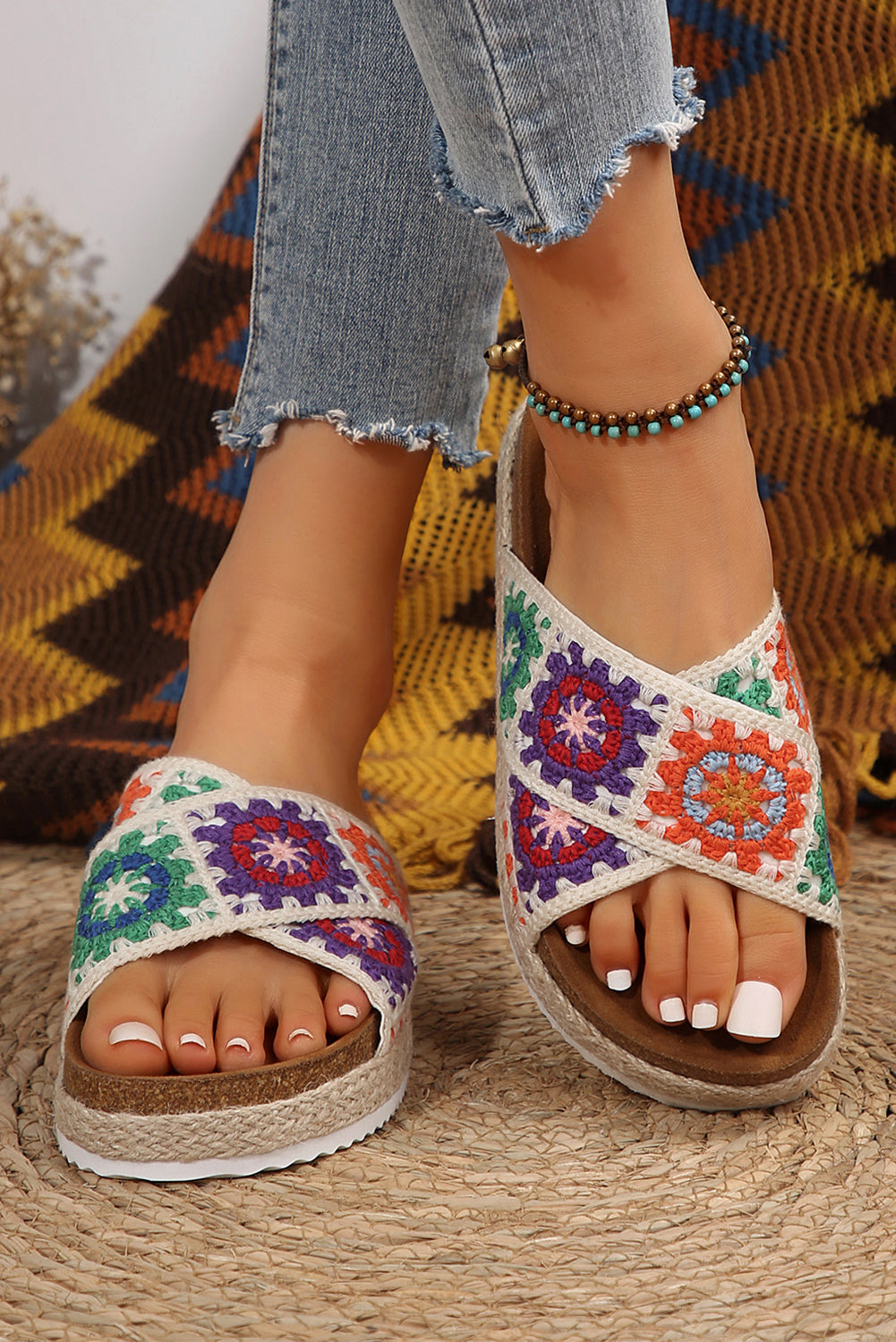 Geometric Woven Crisscross Strap Platform Slippers from Threaded Pear