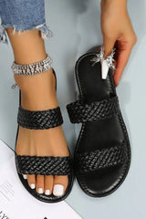 Braided Double Band Leathered Flat Slippers from Threaded Pear