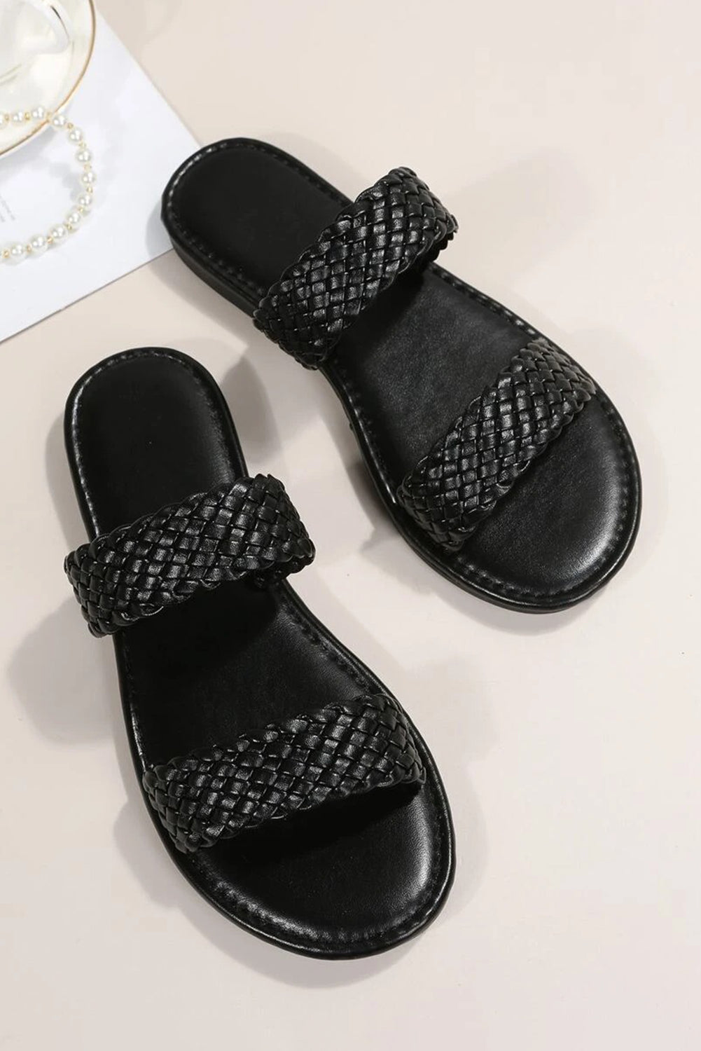 Braided Double Band Leathered Flat Slippers from Threaded Pear