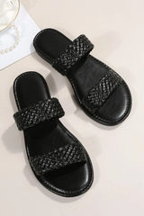 Braided Double Band Leathered Flat Slippers from Threaded Pear