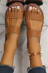 Braided Double Band Leathered Flat Slippers from Threaded Pear