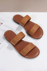Braided Double Band Leathered Flat Slippers from Threaded Pear