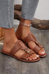 Saylor Buckle Decor Dual Bands Flat Slippers from Threaded Pear
