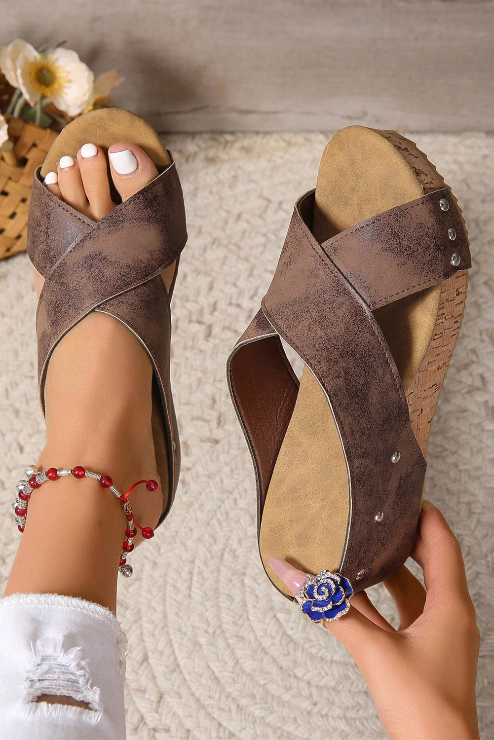 Wren Criss Cross Wedge Slippers from Threaded Pear