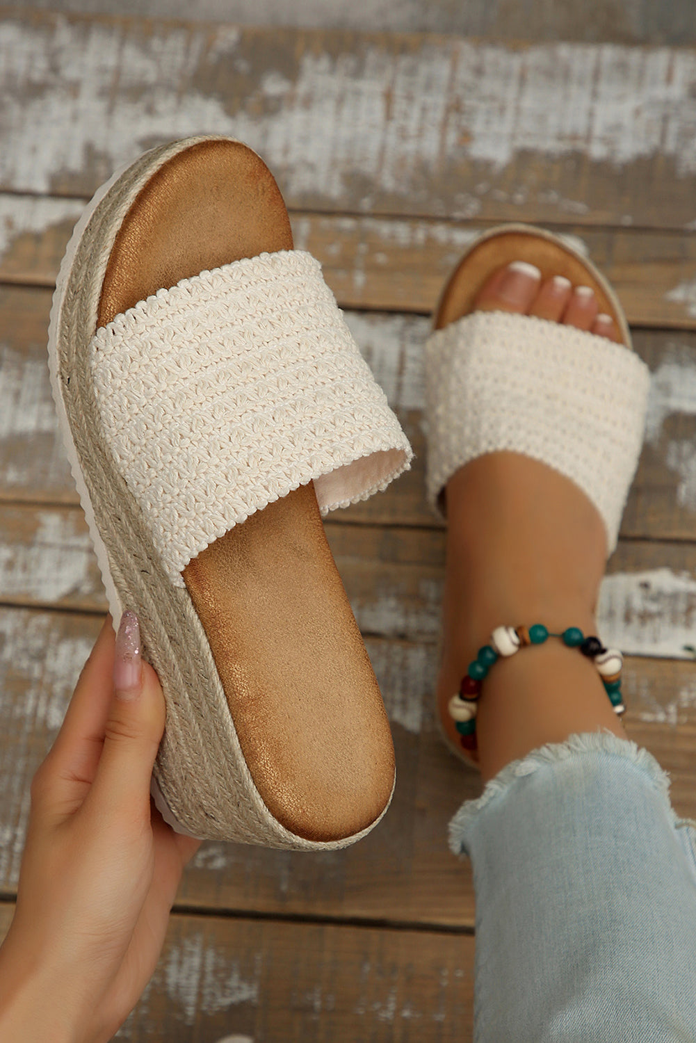 Woven Wide Band Platform Slippers from Threaded Pear