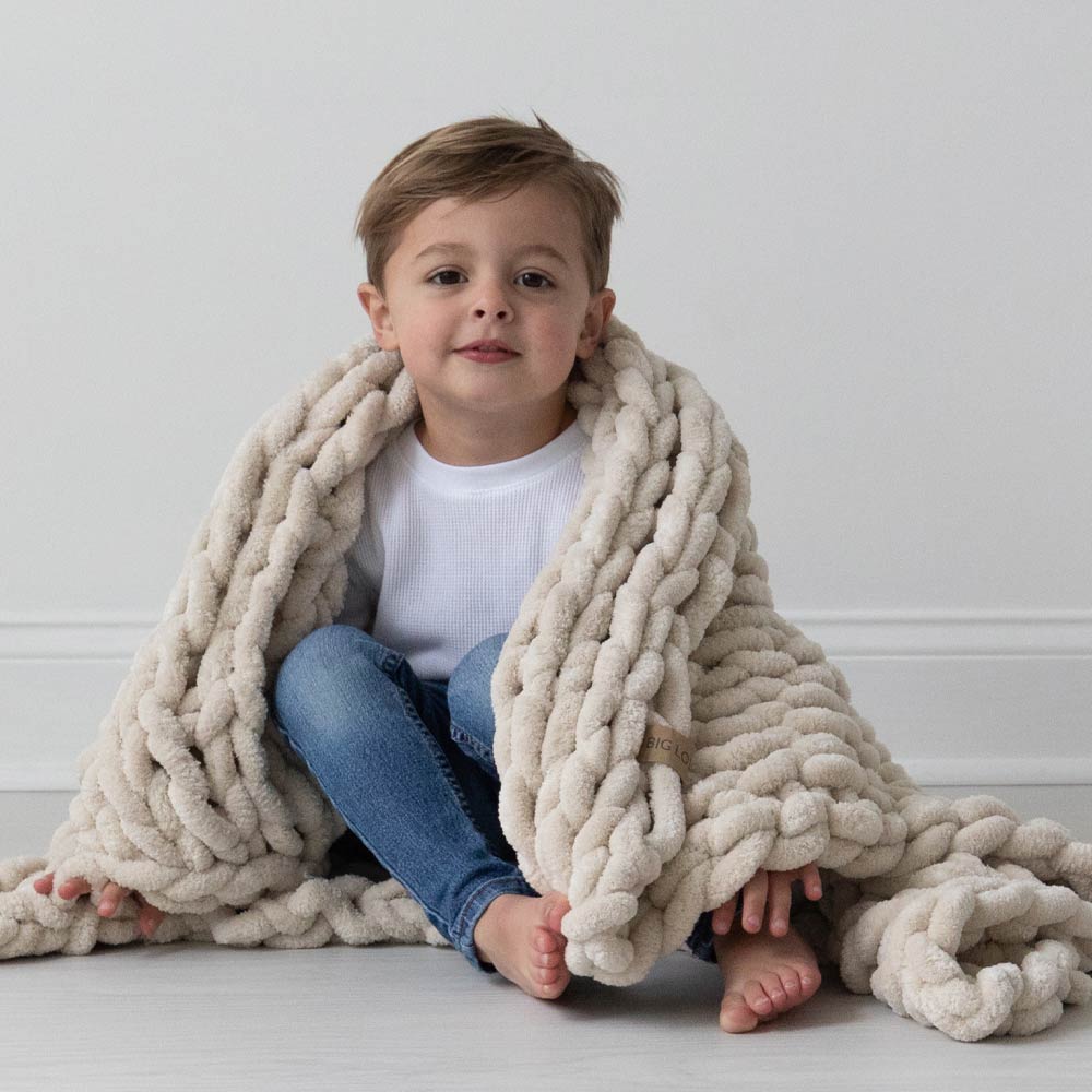 INFINITE CHUNKY KNIT BLANKET | MINKY | LITTLE - SAND from BIG LOViE