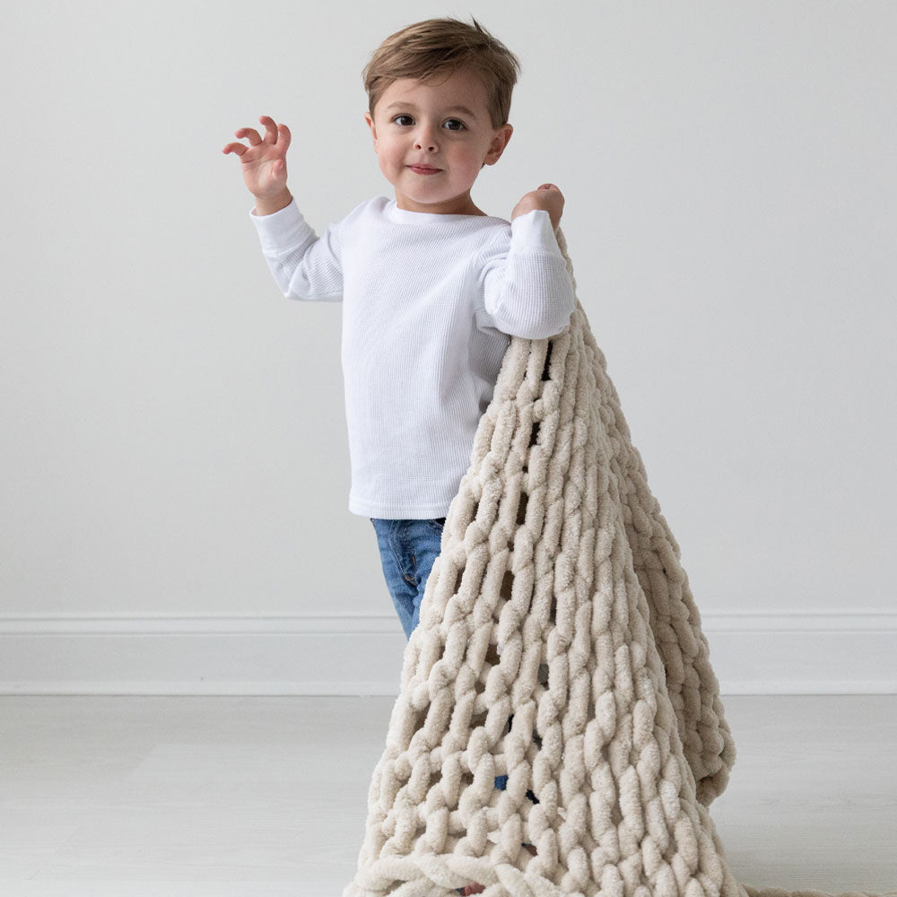 INFINITE CHUNKY KNIT BLANKET | MINKY | LITTLE - SAND from BIG LOViE