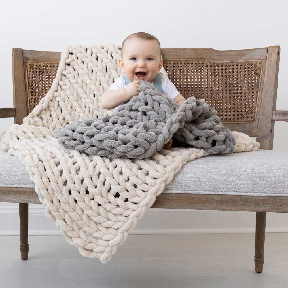 INFINITE CHUNKY KNIT BLANKET | MINKY | LITTLE - SAND from BIG LOViE