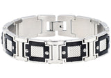 Men's Black & Silver Stainless Steel Diamond Cut Link Bracelet With Screw Accents From Blackjack Jewelry